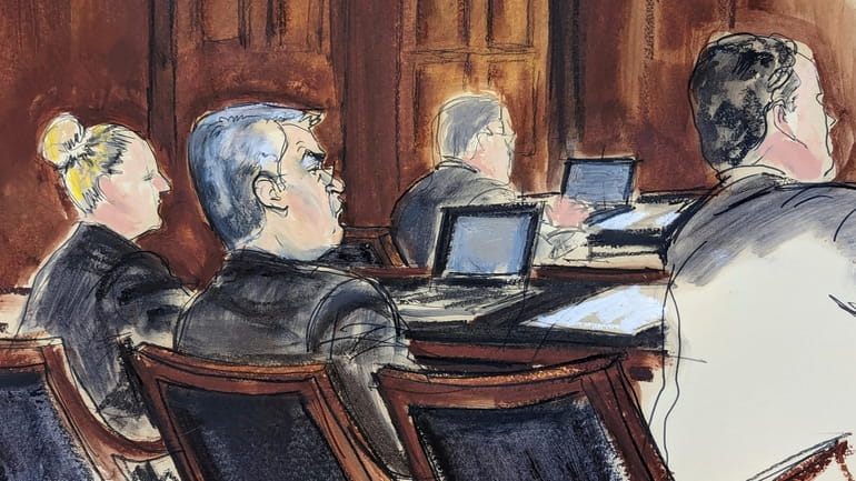 In this courtroom sketch in Federal court, in New York,...