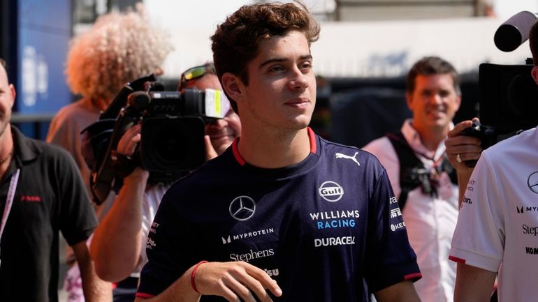 Williams driver Franco Colapinto of Argentina arrives at the Monza...