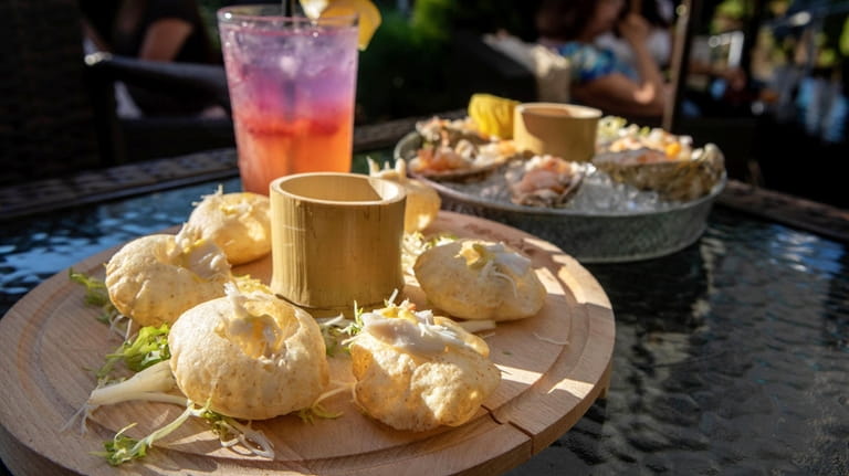 Crab in a Shell and peaflower lemonade at the Patio...