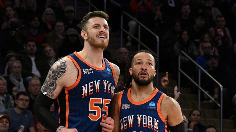 New York Knicks guard Jalen Brunson and center Isaiah Hartenstein...