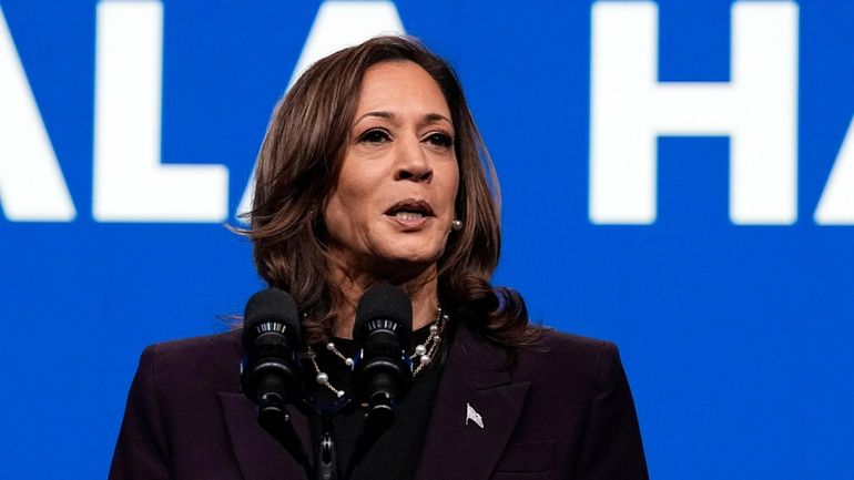 Vice President Kamala Harris speaks Thursday in Houston.