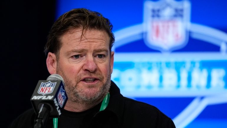 Seattle Seahawks general manager John Schneider speaks during a news...