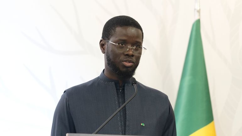 Senegal's President Bassirou Diomaye Faye attends a press conference in...