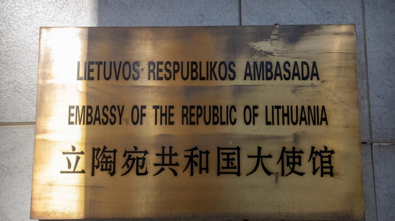The nameplate for the Lithuanian Embassy is seen on the...