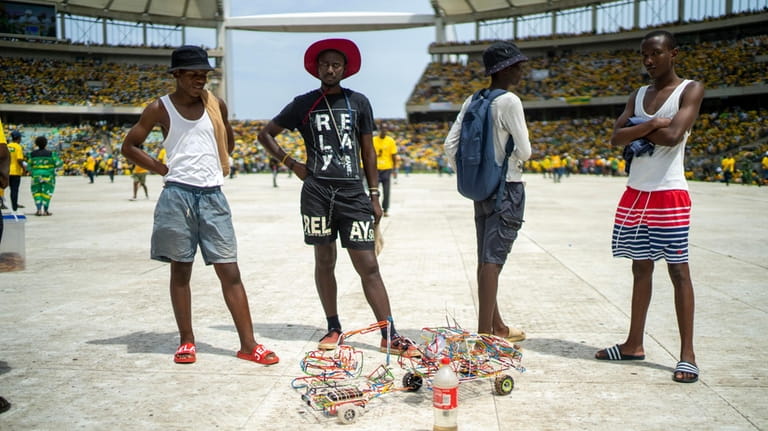 African National Congress supporters gather at the Mose Mabhida stadium...