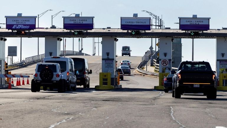 A view of the EZ-Pass tolls at the Atlantic Beach Bridge in...