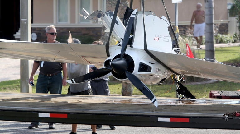 The remains of Roy Halladay's ICON A5 ultralight airplane are...