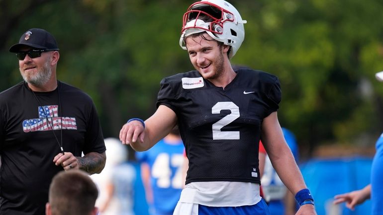 SMU quarterback Preston Stone smiles during an NCAA college football...