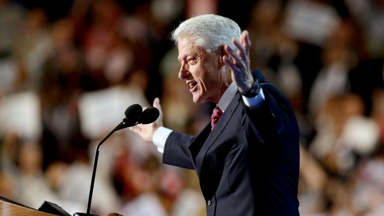 Former President Bill Clinton addresses the Democratic National Convention in...