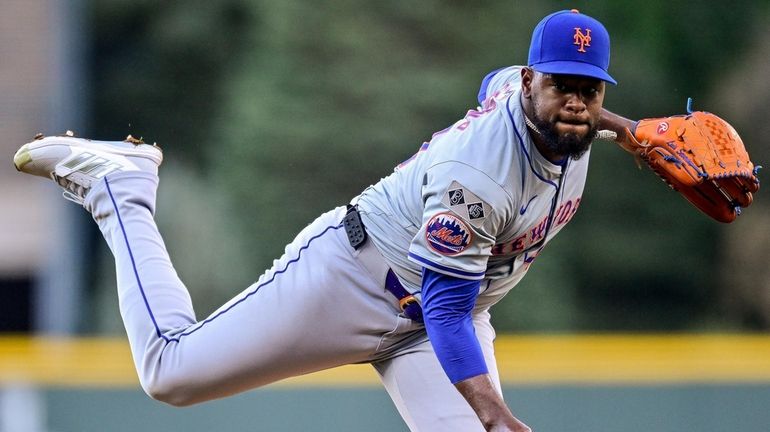 Luis Severino of the Mets pitches in the first inning against...