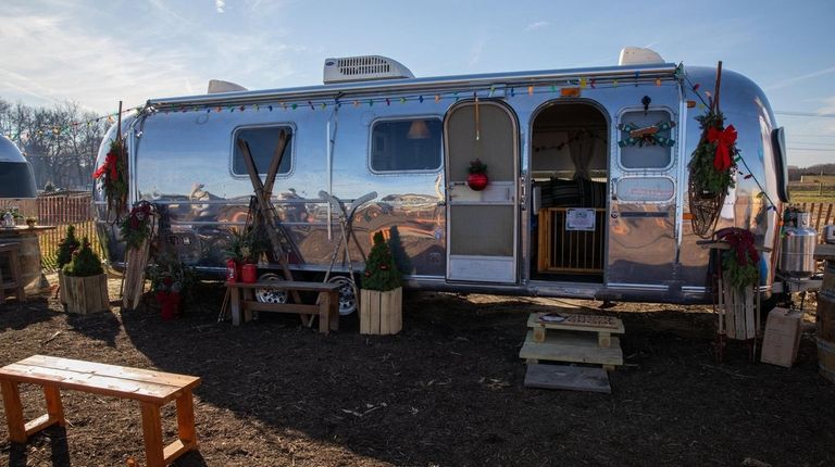 A decorated Airstream trailer at Waterdrinker Family Farm in Manorville.