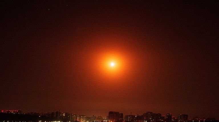 Ukrainian air defense intercepts a Shahed drone mid-air during a...