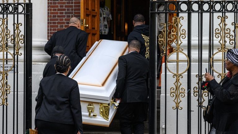 Jordan Neely's coffin arrives at Mount Neboh Baptist Church in the...