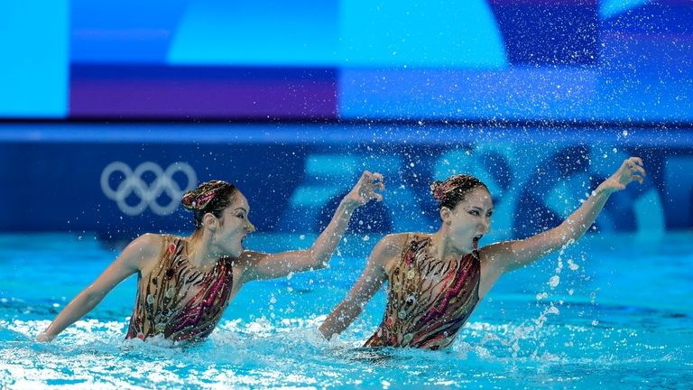 China's Wang Liuyi and Wang Qianyi, compete in the duet...