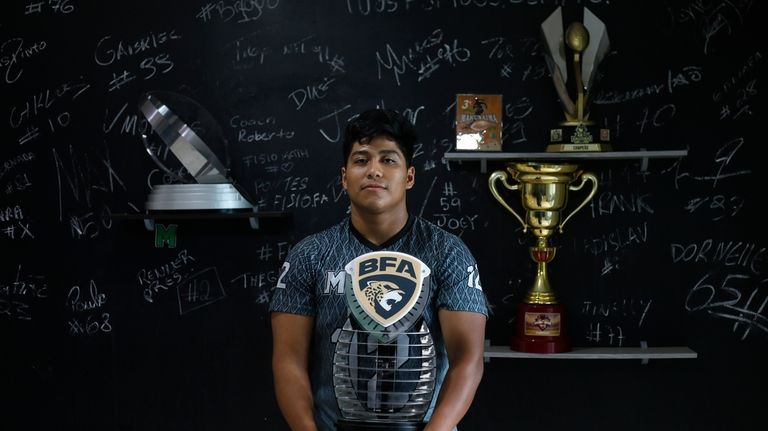 Baré Indigenous Pedro Canuto, Manaus FA's quarterback, poses for a...