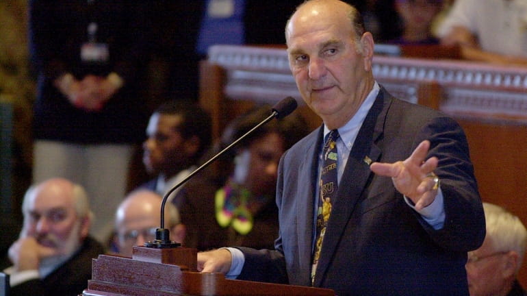 Louisiana State baseball coach Skip Bertman addresses the state House...