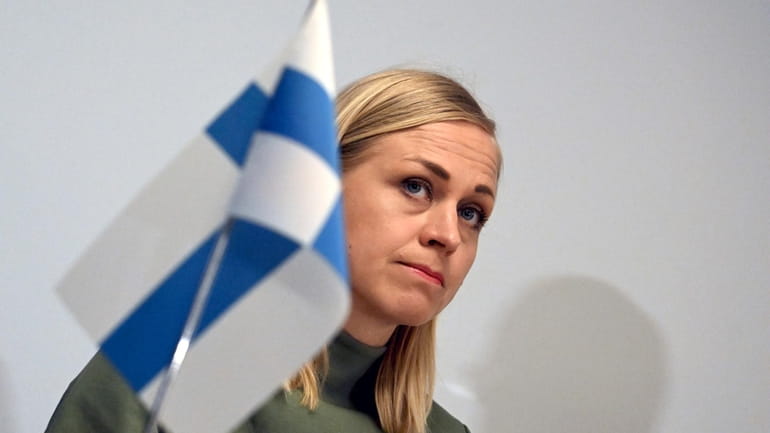 Finnish Foreign Minister Elina Valtonen attends a press conference near...