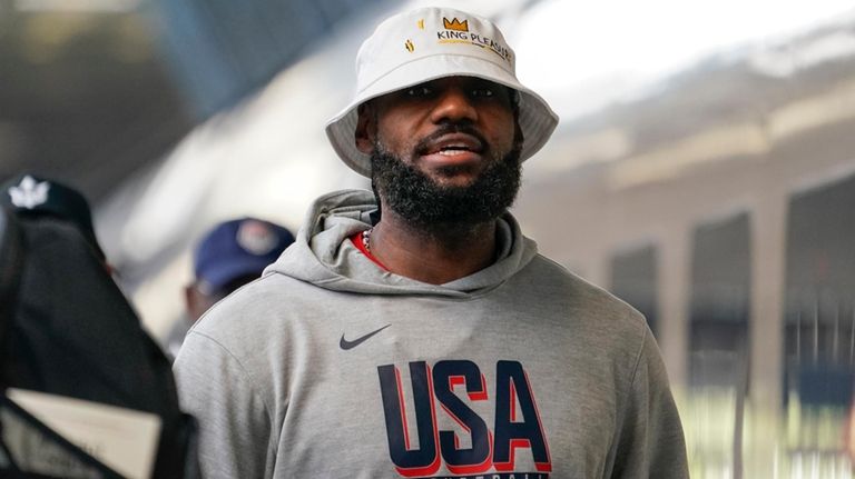 United States' LeBron James arrives at St Pancras Station with...