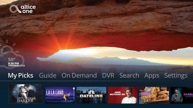 This is the 'home' screen interface for Altice's One Experience.