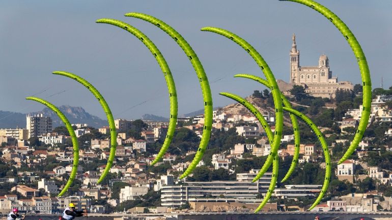 Switzerland's Elena Lengwiler leads the pack, with Marseille's Notre Dame...