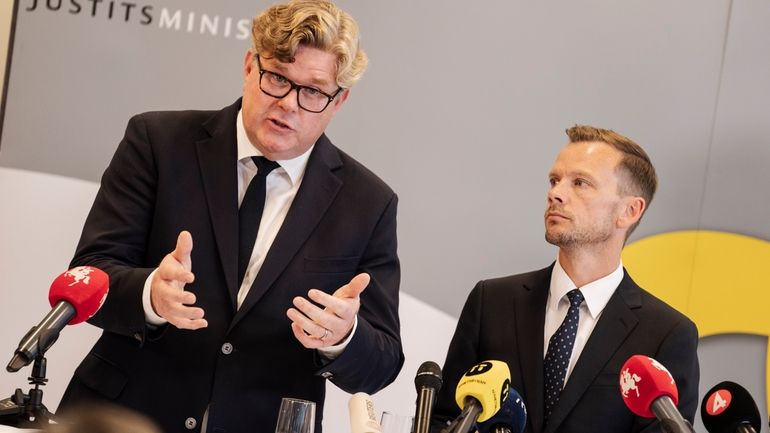 Sweden's Justice Minister Gunnar Strömmer, left, and Denmark's Justice Minister...