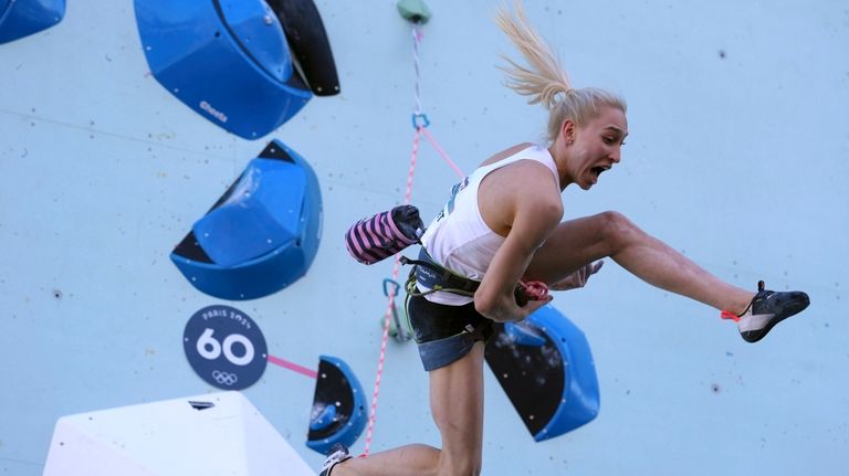 Janja Garnbret of Slovenia competes in the women's boulder and...