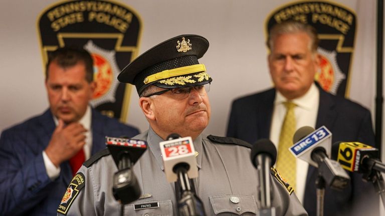 Pennsylvania State Police Col. Christopher Paris speaks at a news...