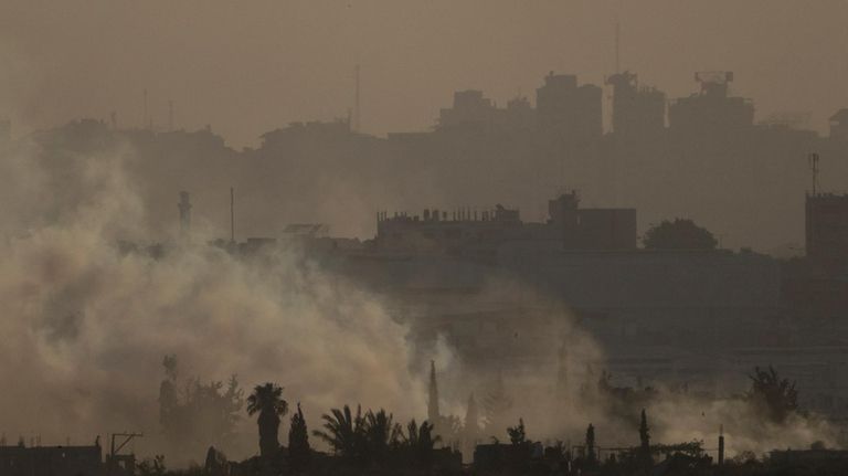 Smoke rises to the sky after an explosion in the...