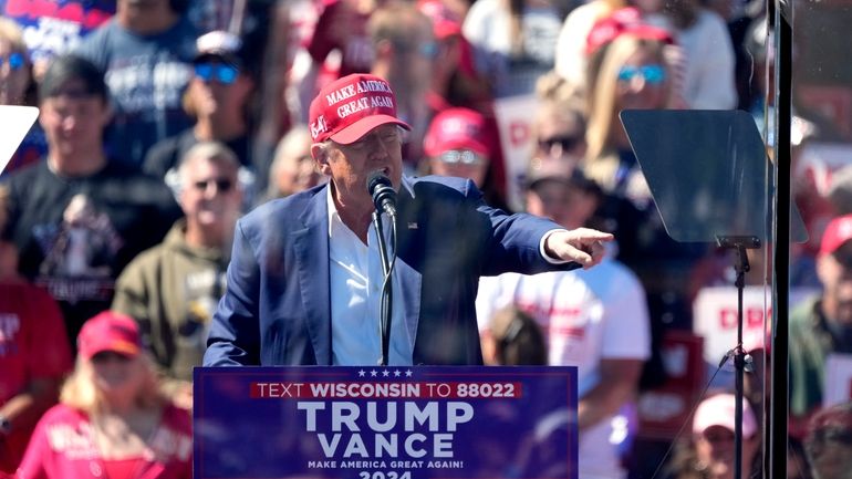 Republican presidential nominee former President Donald Trump speaks during a...