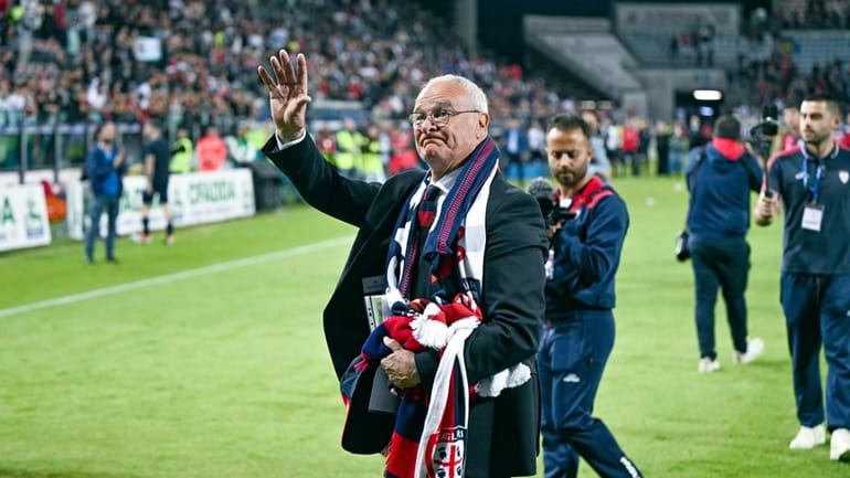 Cagliari's coach Claudio Ranieri salutes fans after the Italian Serie...