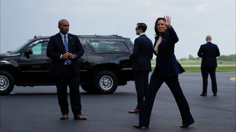 Democratic presidential nominee Vice President Kamala Harris arrives on Air...