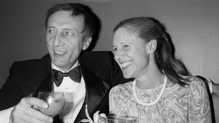 Actors Tom Aldredge, left, and Frances Sternhagen celebrate the opening...