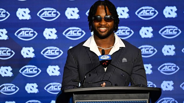 North Carolina quarterback Conner Harrell speaks during the Atlantic Coast...