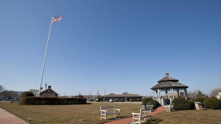The Veterans Memorial and gazebo area on the green in...
