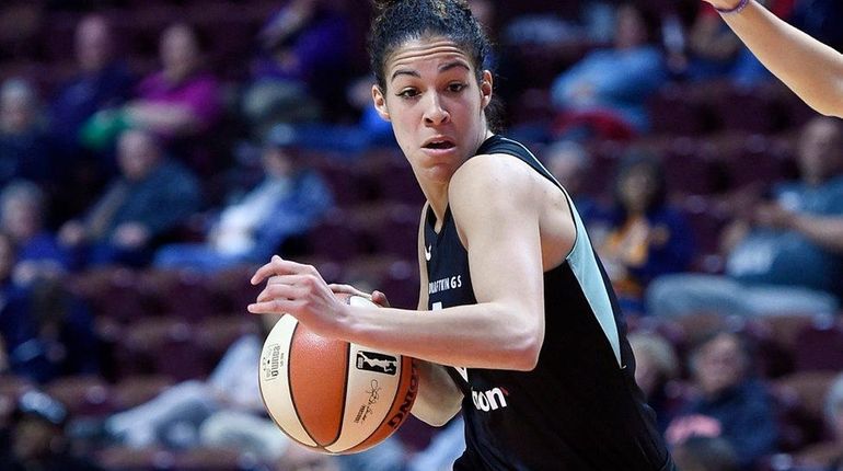 The New York Liberty's Kia Nurse during a preseason WNBA...