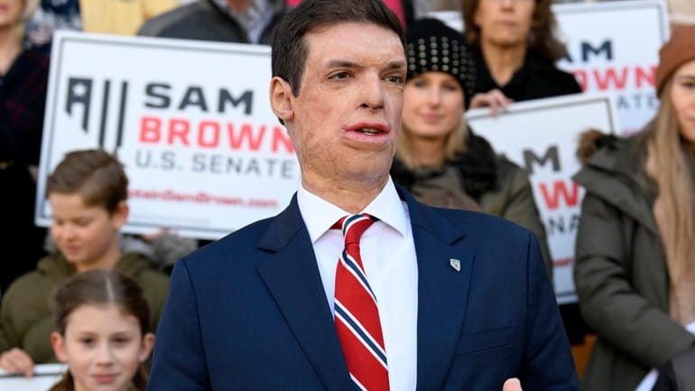 Republican senatorial candidate Sam Brown speaks after filing his paperwork...