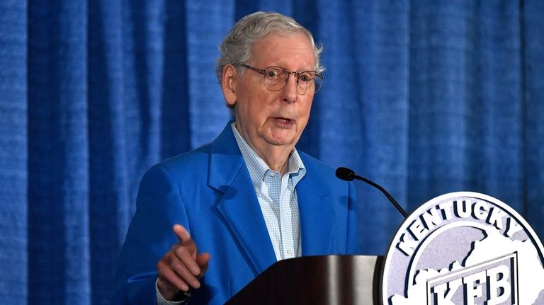 Senate Minority Leader Mitch McConnell, R-Ky., speaks to the audience...