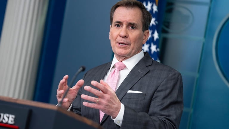 National Security Council spokesman John Kirby speaks during a press...