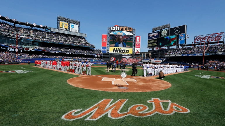A general view of the national anthem before Opening Day...