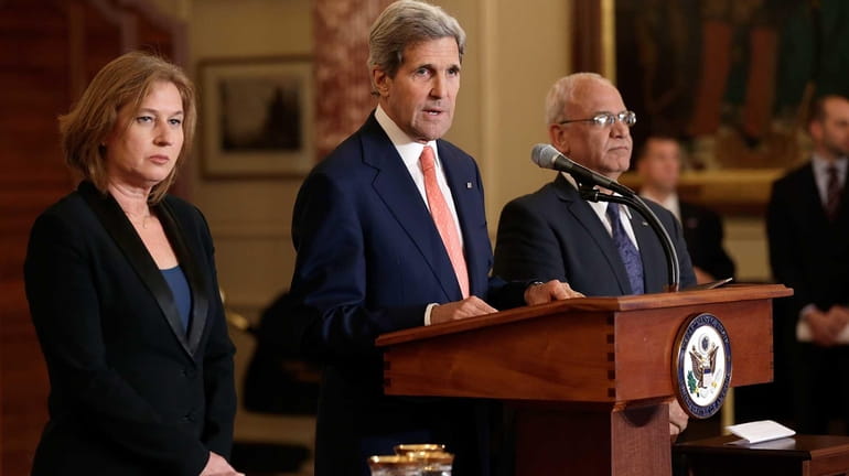 Secretary of State John Kerry makes a statement with Israeli...