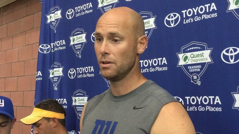 Giants kicker Josh Brown speaks with reporters at training camp,...