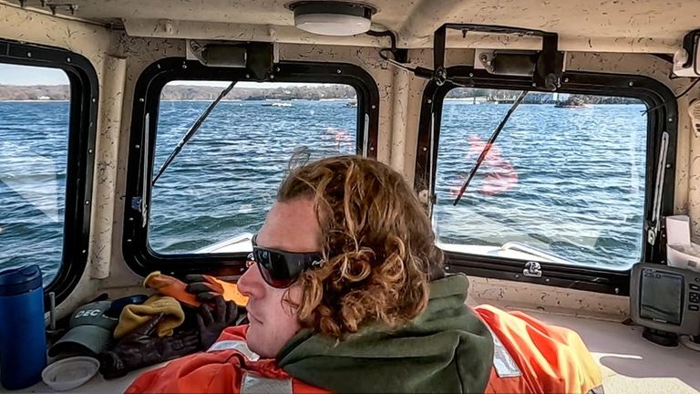 Marine biologist Kevin Ryan is shown aboard a New York State...