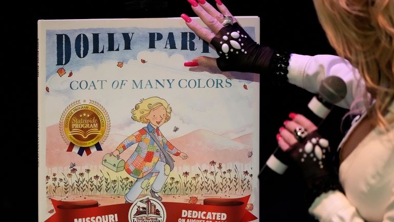 Dolly Parton addresses attendees at an event celebrating the Missouri...