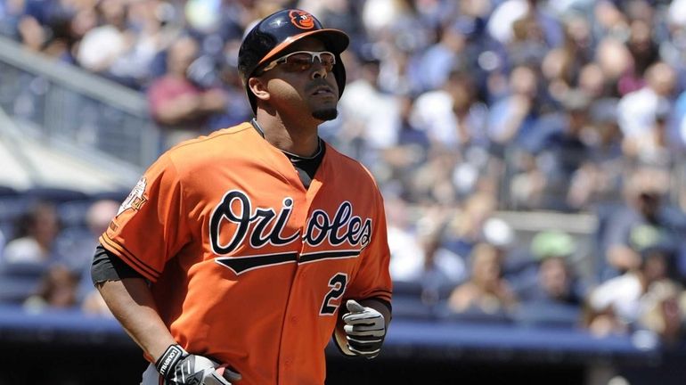 Baltimore Orioles Nelson Cruz draws a walk in the fifth...