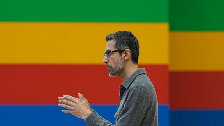 Alphabet CEO Sundar Pichai speaks at a Google I/O event...