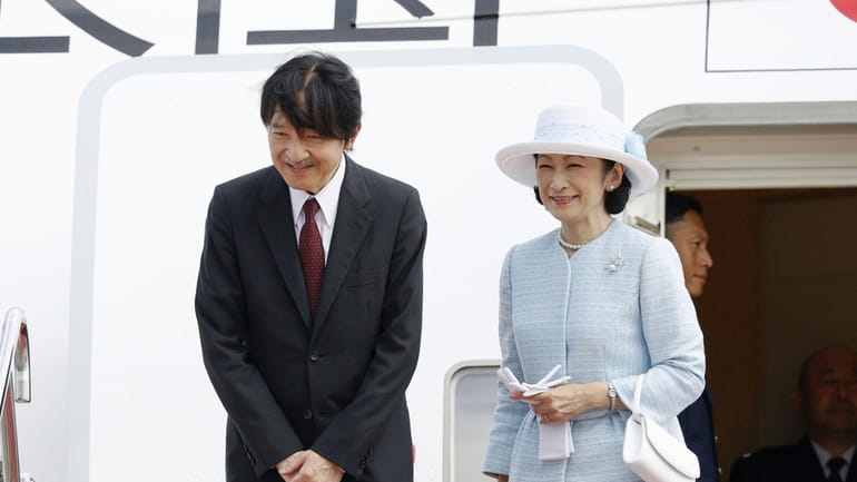 Japanese Crown Prince Akishino and Crown Princess Kiko prepares to...