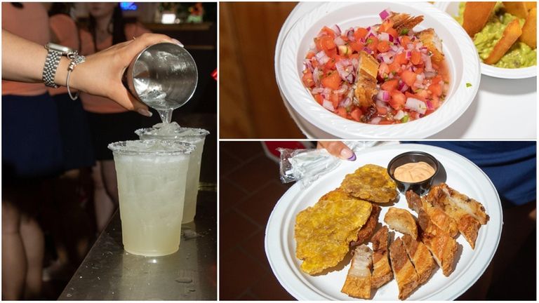 Margaritas, ceviche de chicharon and Chicharon con tostones are on the...