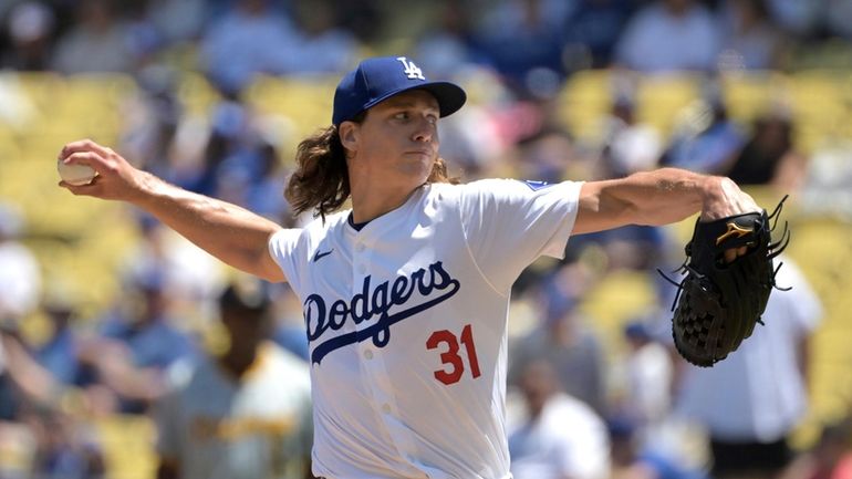 Los Angeles Dodgers' Tyler Glasnow delivers to the plate during...