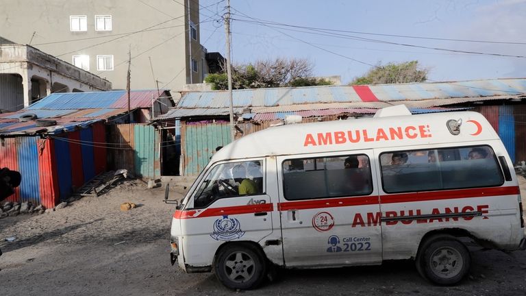 An ambulance is seen on the beach following an attack...