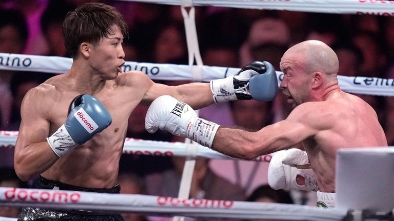 Japanese champion Naoya Inoue, left, and Irish challenger TJ Doheny,...